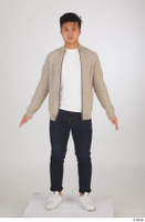  Yoshinaga Kuri blue jeans brown sweater casual dressed standing white sneakers white t shirt whole body 0001.jpg